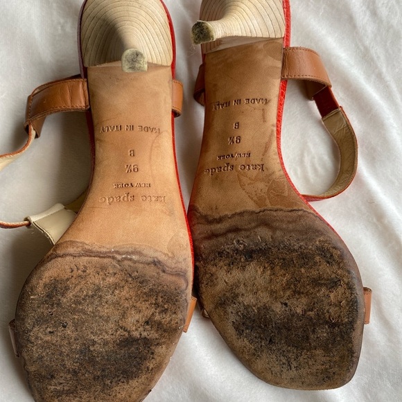 Kate Spade Red and Brown Heels with T-Strap Design - Picture 5 of 14